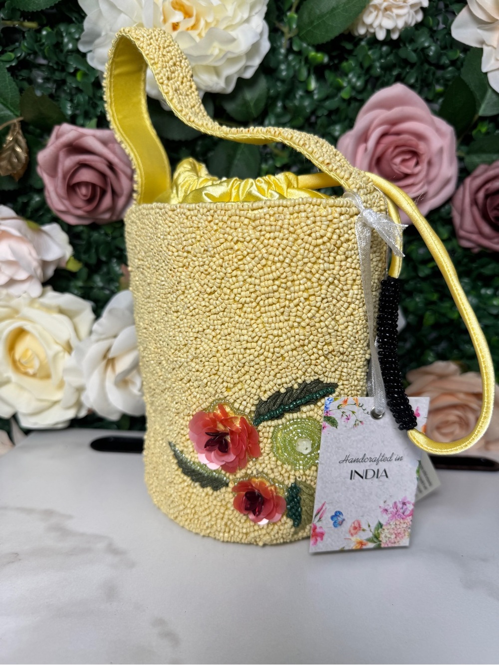 Yellow Beaded Toucan Drawstring Crossbody Bag - Women - Picture 2 of 8